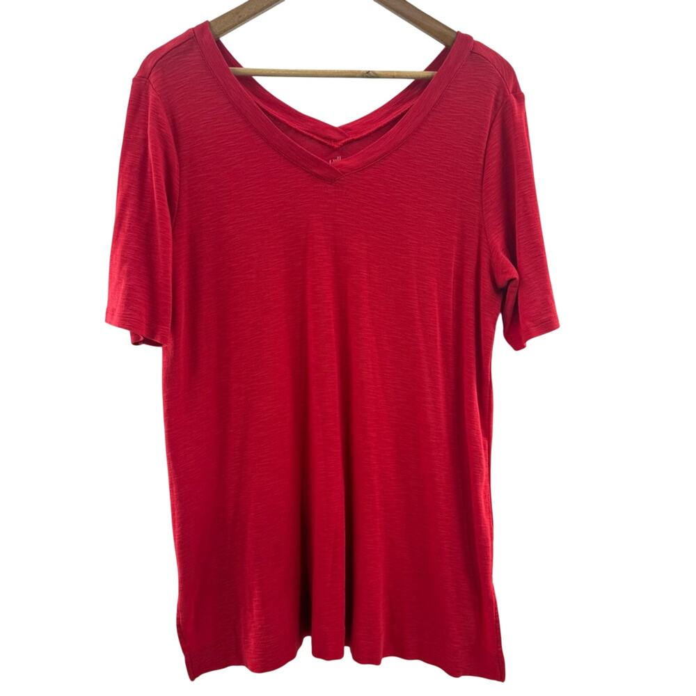 J. Jill 100% Pima Cotton Double V Breathable Tunic Shirt Red Size Large
